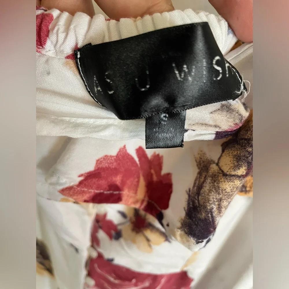 As U Wish Button Down White Floral Spagetti Strap Maxi Dress Split ThighSize S - Picture 11 of 13